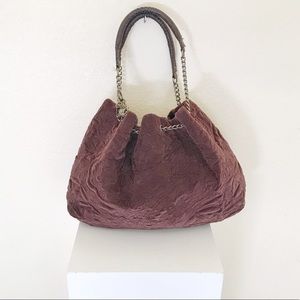 BCBG Brown velvet tote handbag